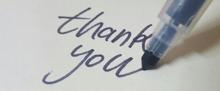 Thank you being written in marker
