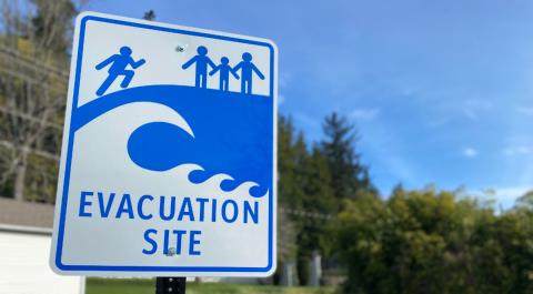 picture of evacuation site sign on campus