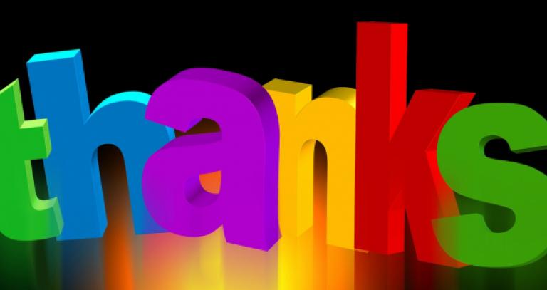 Graphic illustration of word "thanks"